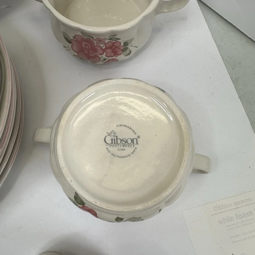 Vintage Gibson Housewares China Pink Roseland 35 Piece Cottage Core Plates Bowls